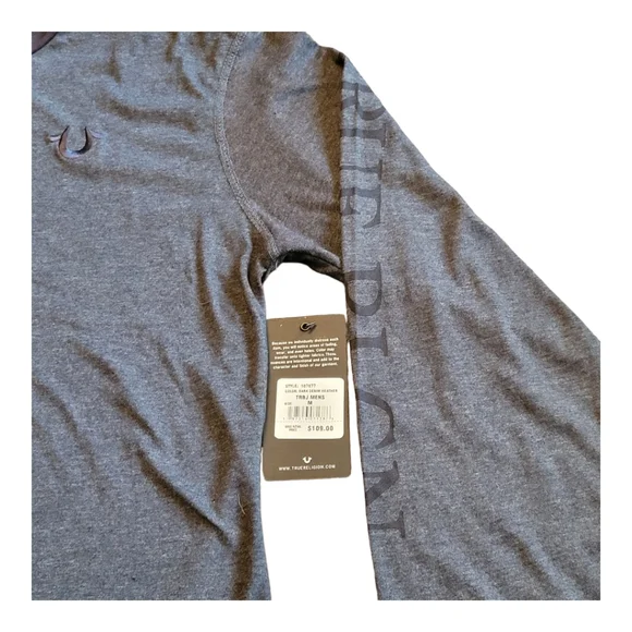 True Religion Hooded Henley Shirt Dark Blue Heathered Cotton Blend Size Medium